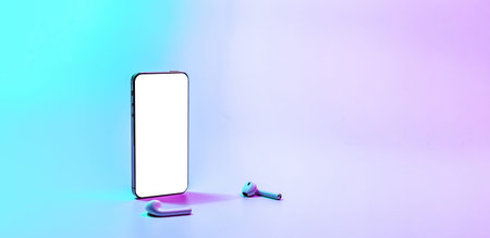 Mockup display. Mobile smart phone technology blank screen. Mock up smart phone device, audio...