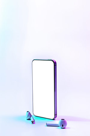Screen mockup. Mobile smartphone technology blank screen. Mock up smart phone device, audio...