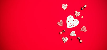 Valentines day heart. Red heart, romantic gift on love red with copy space. Valentine decoration for...