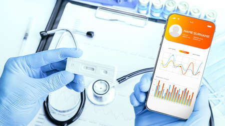 Health apps medical technology. Doctor using mobile smart phone. Online medicine application on digital smartphone screen. Mobile medicine, online doctorの写真素材