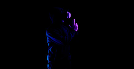virtual reality glasses vr. Young man in digital goggles for 3d virtual reality game isolated on...