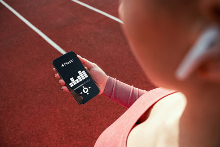 sport music. Lifestyle workout exercise woman training. Female with headphones. Sport music and...