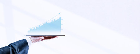 business analysis chart. Businessman tablet analysis financial market success on white background....