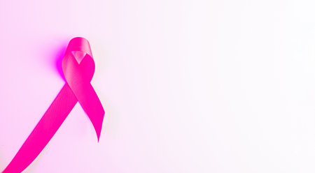 Pink ribbon breast cancer. Health care symbol pink ribbon on white background. breast cancer woman support conceptの写真素材