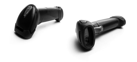 Bar code scanner set. Reader laser scanner for warehouse. Retail label barcode scan isolated on...