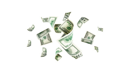 Dollar sign. American money. Cash white background, us bill. Money falling.の写真素材