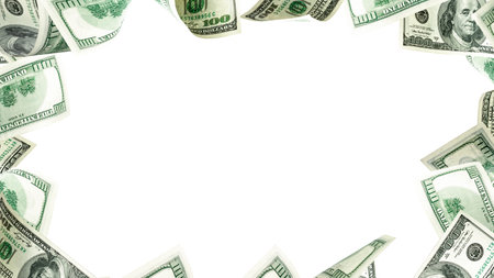 Dollar sign. American money. Cash white background, us bill. Money falling.の写真素材