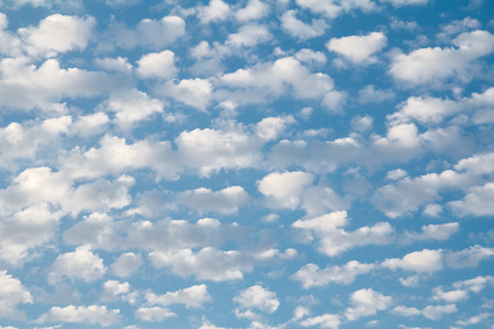 Cloudscape sky in sunny summer day. A lot of white cumulus clouds in the skyの写真素材