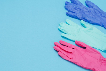 Different colors latex gloves for personal protection.