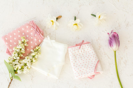 Beautiful womens cotton panties on white background.の写真素材