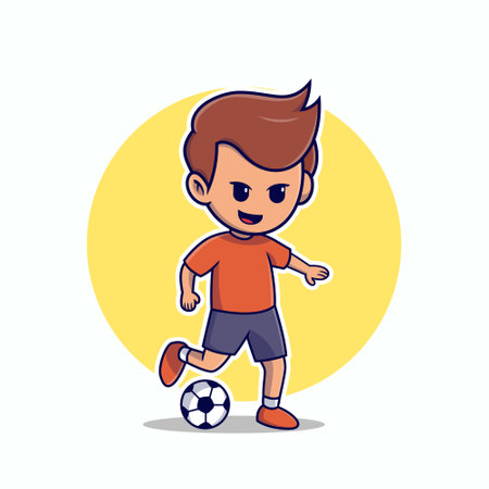 illustration vector graphic of a boy playing football,vector daily life and hobby,sport illustration,Colorful vector illustration in flat cartoon style.のイラスト素材