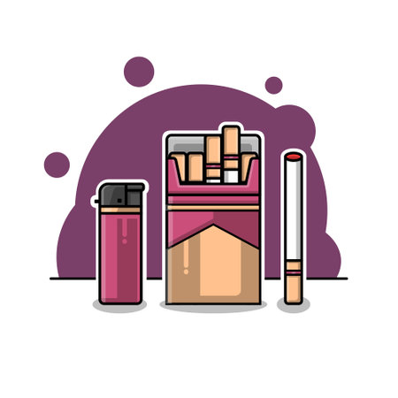 illustration of cigarette cartoon vector illustration,line illustration,flat icon, set of smoke.Colorful vector illustration in flat cartoon style.のイラスト素材
