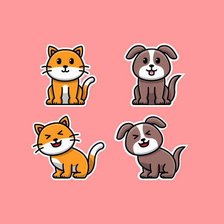 illustration cute vector of cat and dog,Animal Icon Concept Isolated Premium Vector.Colorful vector illustration in flat cartoon style.のイラスト素材