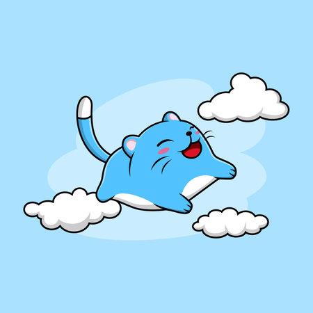 Flying cat on the sky with cloud vector illustration, stickerのイラスト素材