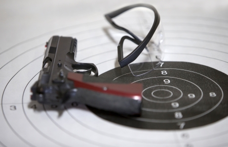Guns glasses target in a shooting rangeの写真素材