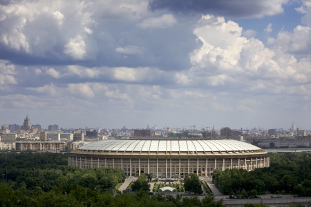 A view of the Luzhniki stadium from Sparrow Hills in Moscowのeditorial素材