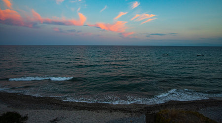 Sunset on the Aegean sea in Greece