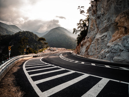 Road in the mountains at sunset
