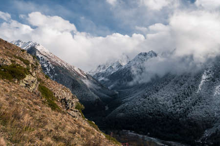 The Caucasus mountains in Russia. beautiful scenery. Nature and cloudy mountain background.の写真素材