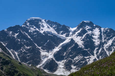 Greater Caucasus Range. Glacier Seven on mount Donguz-Orun in Elbrus region. summer landscapeの写真素材
