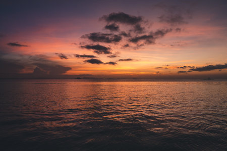 Beautiful sunset on the sea. Thailand, Koh Phanganの写真素材