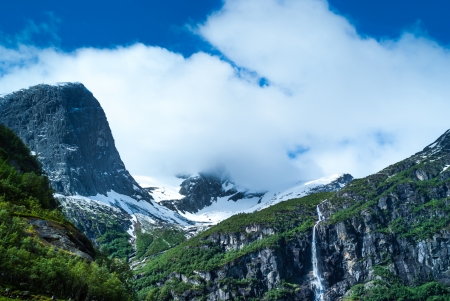 mountains near Brigsdal glacier in Norwayの写真素材