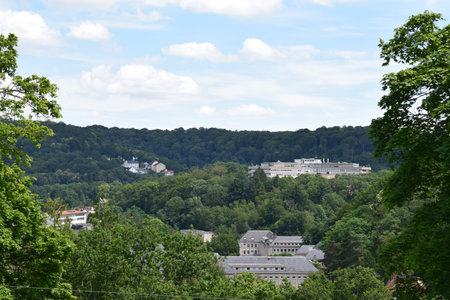 View of the city of Forbach, Grand Est, France from the top of the hill Schlossbergの写真素材