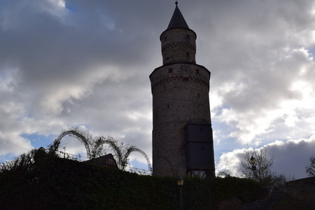 Tower of an old city walls, Hexenturm in Idstein, Taunus, Germanyのeditorial素材
