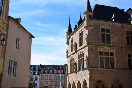 Historic buildings in the old town of Echternach, Luxembourgのeditorial素材