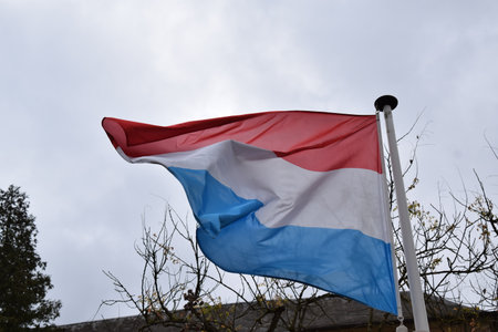 National flag of Luxembourg waving in the wind on a cloudy day.の写真素材