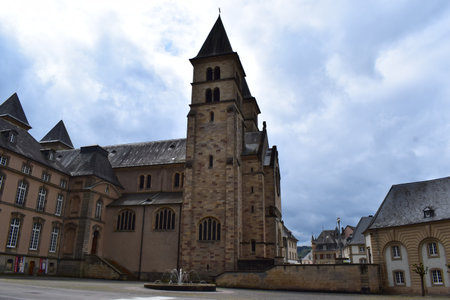 The Church of Reichsabtei Echternach, Luxembourg, courtyard cornerのeditorial素材