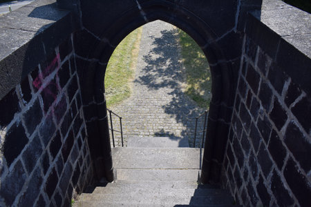 Stairway of the KÃ¶nigsstuhl, medieval crowing place building in Germanyのeditorial素材