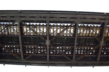 Steel structure of the railway bridge, closeup photo