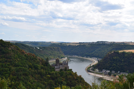 Panoramic view of the Rhine valley with Loreley and Burg Katz