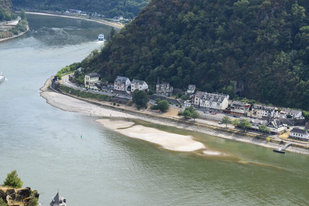 View of the Rhine Valley west of the Loreley rocks in Rhineland-Palatinate, Germany