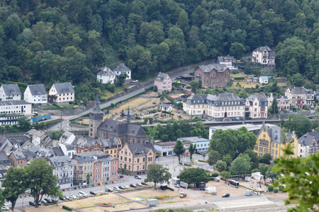 Aerial view of the old town of Sankt Goar, Germany