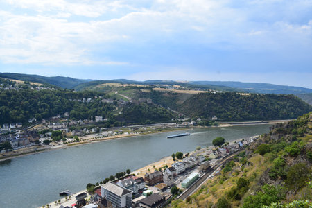 View of the river Rhine in Rhine valley, Germany.のeditorial素材