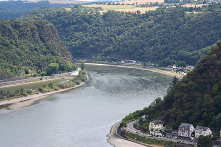 View of the Rhine river at the Loreley in Germany, Rhineland-Palatinateのeditorial素材