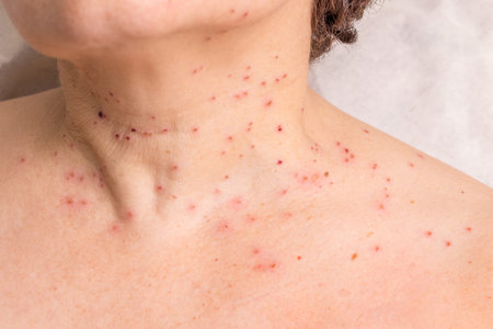 Traces of removal of papillomas on the neck of a woman