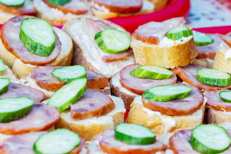 Sandwiches on the table. Meals for breakfast or supperの写真素材
