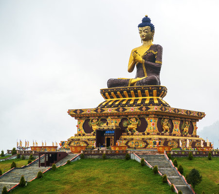 Massive  bronze statue of Buddha  in state of  Sikkim, Indiaの写真素材