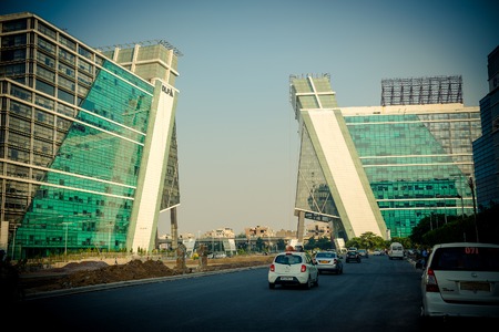 Gurgaon, India- 19 October, 20l4: Modern buildings in Gurgaon cybercity near Delhi, Indiaのeditorial素材