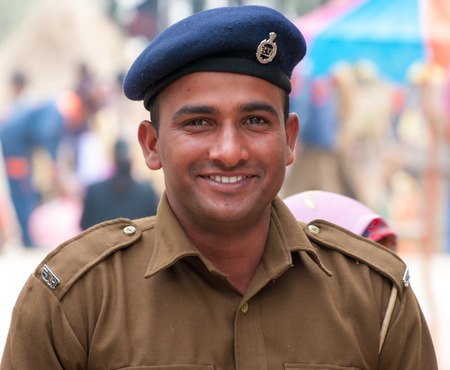 Unidentified policeman at  the annual Surajkund Fair on the outskirts of Delhi in Indiaのeditorial素材