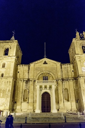 St. John Cathedral at night, Valletta, Maltaの写真素材