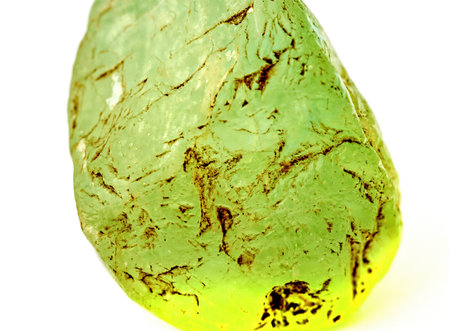 Green fluorite rock crystal isolated on whiteの写真素材