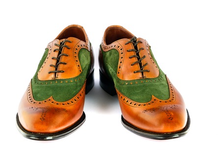 Men's Spectator Style Dress Shoes isolated Green and Brownの写真素材