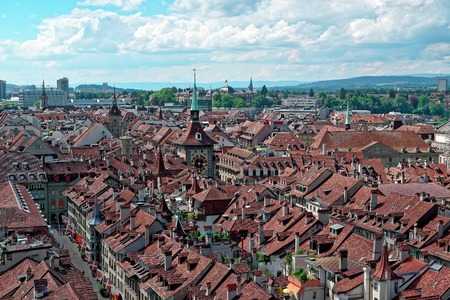aerial view on the old town with historical buildings in Bern city in Switzerlandの写真素材