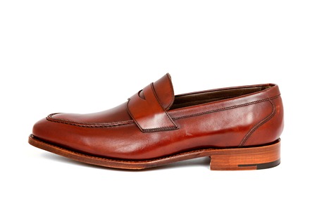 cherry calf penny loafer shoe toe to leftの写真素材