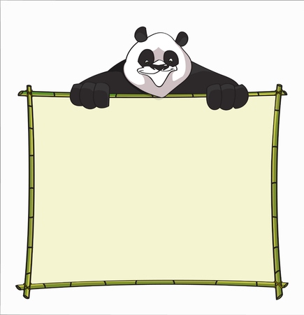 Bamboo Board with Panda. Use for websites, blog's boarder, header or informational boards - stock vectorのイラスト素材