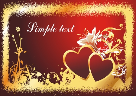 Two hearts with colours in a framework on a red backgroundのイラスト素材